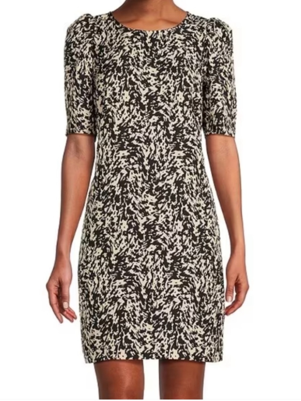 Gibson Latimer Black and Cream Abstract Print Short Sleeve Shift Dress Sz XL